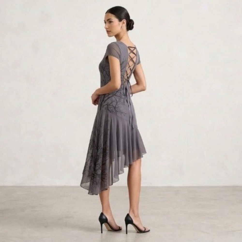People's Liberation Sheer Gray Lace Up Dress Rare Small